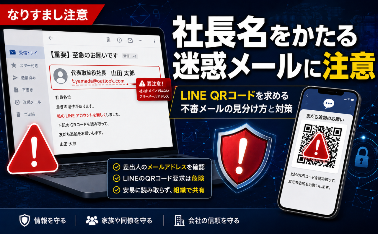 社長名をかたる迷惑メールに注意｜LINE QRコードを求める不審メールの見分け方と対策